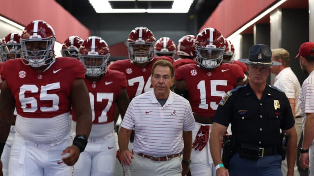 Nick Saban, Alabama football coming out of tunnel